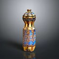 Elegant Ornamental Bottle Design With Blue And Gold Enamel Finish Intricate Patterns And Decorative Lid
