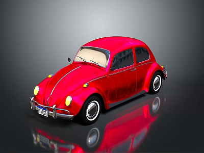 Shiny Red Vintage Beetle Car With Classic Exterior Design And Reflective Surface 3d model