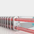 Silver Heat Sink With Red And Blue Tubes And Finned Surface Design