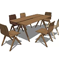 Modern Natural Wood Dining Table Set With Six Simple Design Chairs 3d model