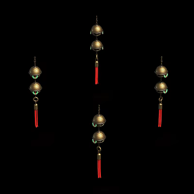 Traditional Decorative Hanging Ornaments With Brass Bells And Red Tassels For Home Decor 3d model