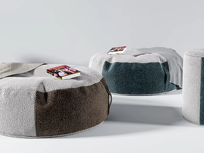 Soft Textured Fabric Ottoman Poufs In Gray Brown Teal With Books For Living Room 3d model