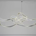 Modern Abstract Chandelier Featuring Curved Metallic Lines Illuminated In Contemporary Interior