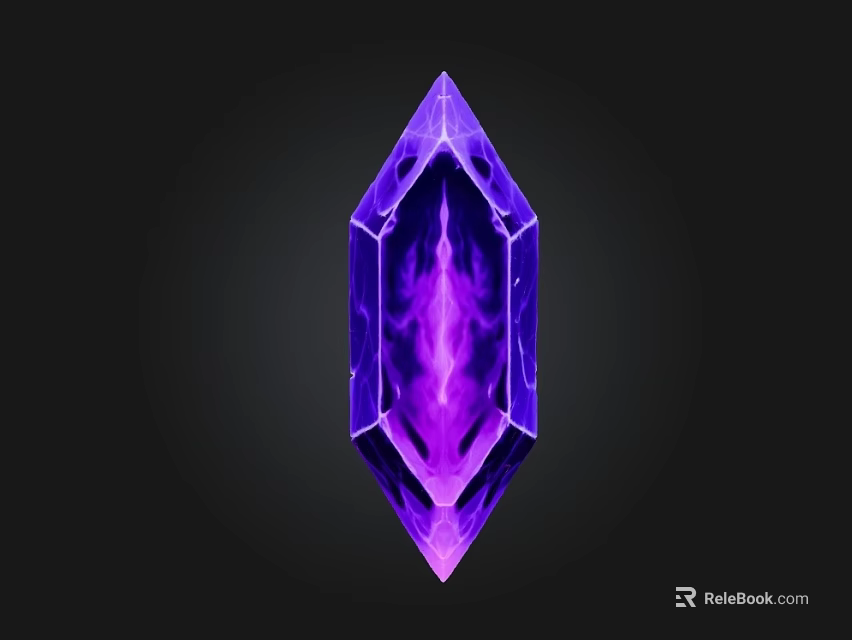 Purple Diamond Shaped Stone Crystal With Flame Pattern And Wooden Accent On Black Background 3d model 