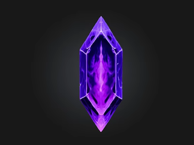 Purple Diamond Shaped Stone Crystal With Flame Pattern And Wooden Accent On Black Background 3d model