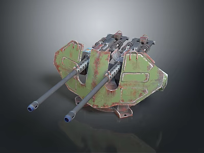 Green Rusty Mechanical Device Featuring Dual Barrels And Metal Structure 3d model