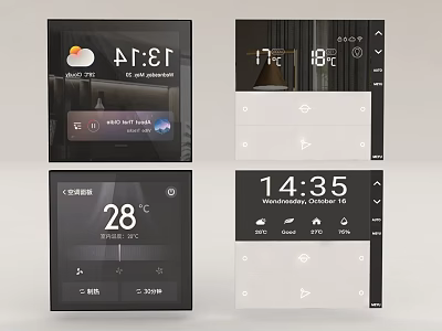 Smart Home Switch Panel Displaying Time Temperature Humidity And Weather 3d model