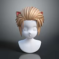 Detailed 3D Head Model With Cat Ears Blonde Fluffy Layered Hair And Facial Features