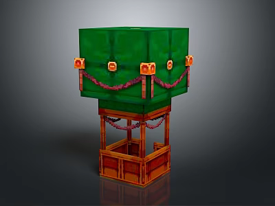 Traditional Decorative Equipment With Green Main Body Wooden Frame Red Tassels And Golden Decorations 3d model