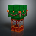 Traditional Decorative Equipment With Green Main Body Wooden Frame Red Tassels And Golden Decorations