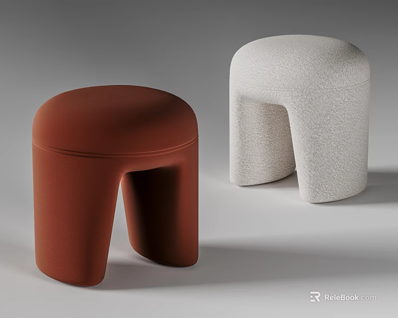 Modern Rounded Stools With Brown And White Soft Textured Surfaces And Unique Shape 3d model 
