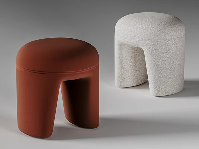 Modern Rounded Stools With Brown And White Soft Textured Surfaces And Unique Shape 3d model