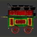 Colorful Vintage Food Cart With Red Green Body And Black Bowls On Wheels