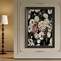 Elegant Floral Painting With Pink White Roses And Decorative Frame Near Floor Lamp