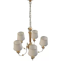 Tech Exhibition Hall Interior With Chandelier Featuring Five White Shades Gold Metal Frame And Chain