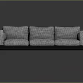 Modern Three Seater Sofa With Gray Fabric Cushions And Black Metal Legs