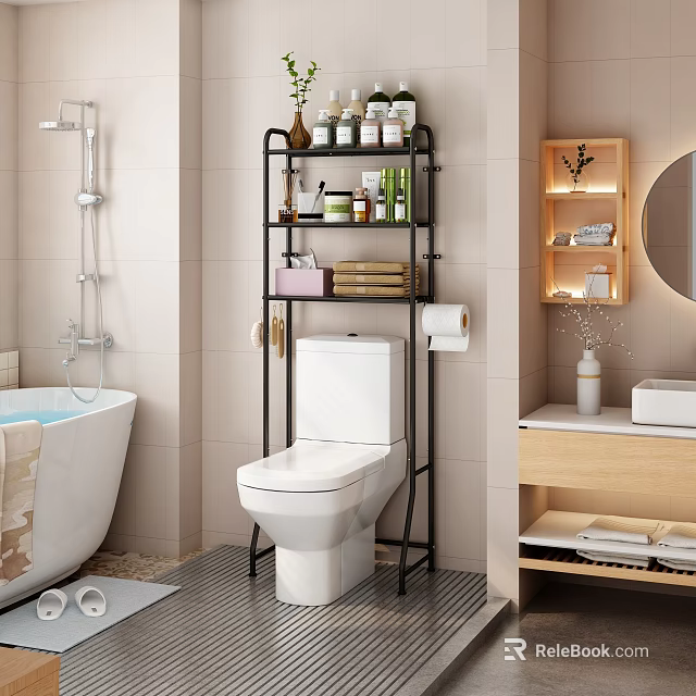 Modern Multi layer Bathroom Cabinet Rack for Toiletries Storage Next to Toilet 3d model 