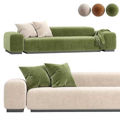 Green And Beige Sectional Sofa With Decorative Pillows And Cozy Blanket For Living Room 3d model