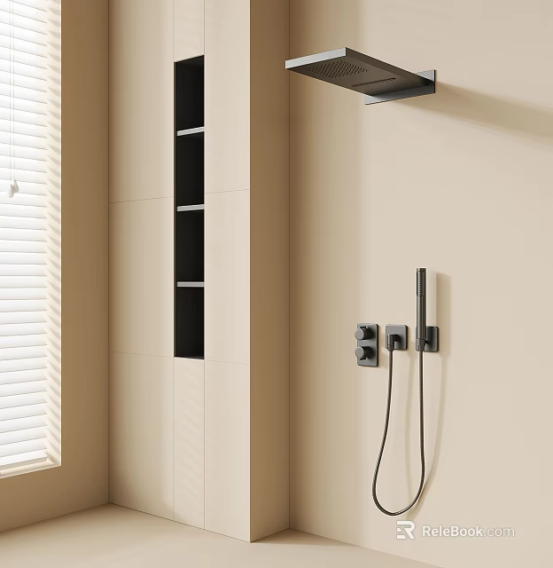 Modern Black Wall Mounted Shower Head In Elegant Bathroom Interior Design 3d model 