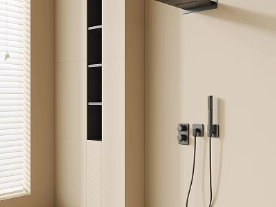 Modern Black Wall Mounted Shower Head In Elegant Bathroom Interior Design 3d model