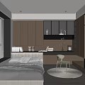 Modern Tatami Bedroom Interior With Wooden Cabinets Roller Blinds Desk Chair And Bright Lighting