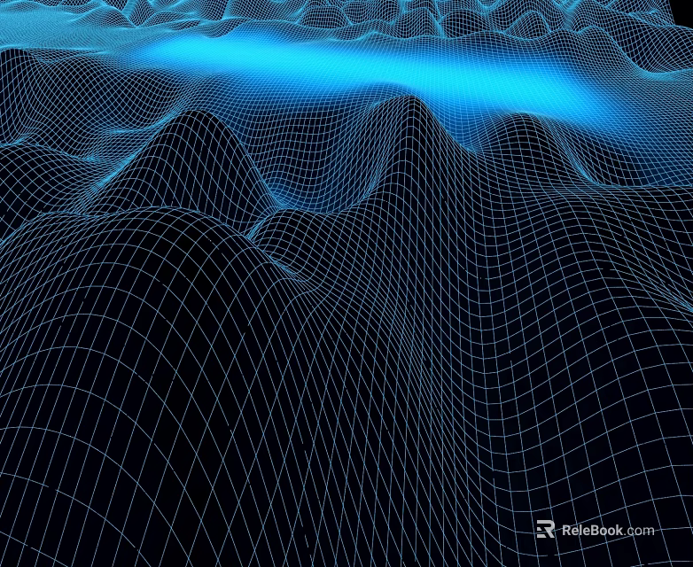 Tech Inspired Commercial Equipment Digital Design With Grid Wave And Blue Light Effects 3d model 