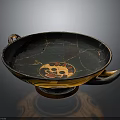 Sculpted Carvings On Ancient Pottery Plate With Decorative Handles And Intricate Design