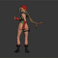 Woman In Red Beret Green Bodysuit Red Gloves Black Boots Holding Whip