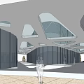 Modern High Rise Office Building with Glass Facade Podium and Landscaped Surroundings