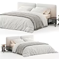Modern Minimalist Double Bed With White Quilt Gray Blanket Pillows And Side Table