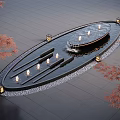 Oval Shaped Water Fountain With Flowing Water Candles Lanterns And Red Maple Leaves