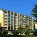 Modern Residential Building Exterior With Yellow Facade Multiple Windows And Green Landscaping Surrounded By Trees