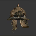Shiny Metallic Antique Helmet Featuring Spiked Top And Decorative Rim Design