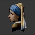 The Girl With a Pearl Earring Head Sculpture Wearing Blue Gold Headscarf And Pearl Earring
