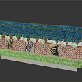 Traditional Chinese Architecture Model With Blue Tile Roof Red Decorative Walls And Gray Stone Base