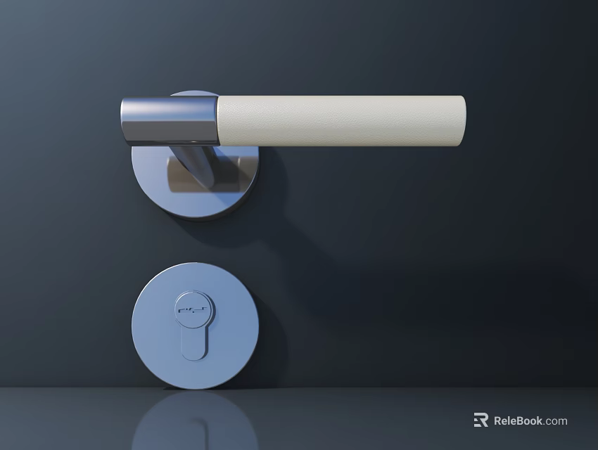 Modern Interior Door Handle With Metal Base White Grip And Round Lock Plate 3d model 