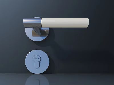 Modern Interior Door Handle With Metal Base White Grip And Round Lock Plate 3d model