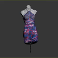 Fashionable Halter Neck Sheer Dress With Blue Pink Tie Dye Print For Modern Women's Wardrobe