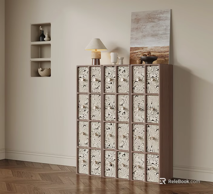 Retro Style Patterned Chest Of Drawers For Cozy Home Bedroom And Living Room Organization 3d model 