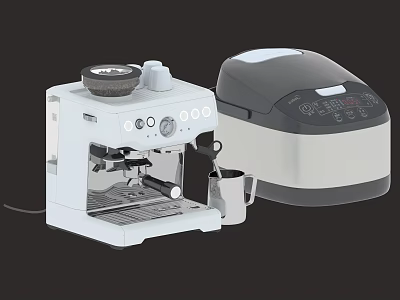 Modern White Espresso Coffee Machine And Gray Automatic Rice Cooker 3d model