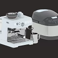 Modern White Espresso Coffee Machine And Gray Automatic Rice Cooker 3d model