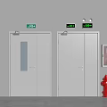Emergency Doors With Fire Hydrants Extinguishers And Safety Signs In Industrial Area