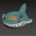 Shark Shaped Inflatable Swim Ring With Blue Body Yellow Handle And Red Mouth