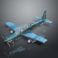 Teal Green Two Seat Aircraft Model With Propeller Star Insignia On Wings And Reflection