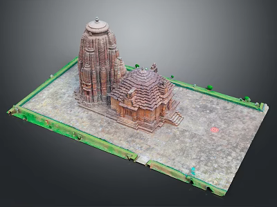 Cartoon Scene Featuring Traditional Temple Models Green Border Stone Pavement And Decorative Plants 3d model