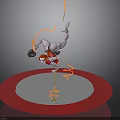 3D Render Pink Circular Base With White Platform Inverted Female Figure Black Object Orange Ropes