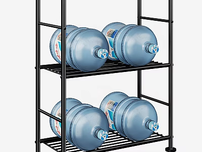 Sturdy Black Metal Multi Tier Storage Shelf With Large Water Bottles 3d model