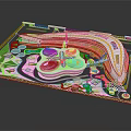 Modern Architectural Model With Curved Structure Yellow White Design Green Lawns Water Pools