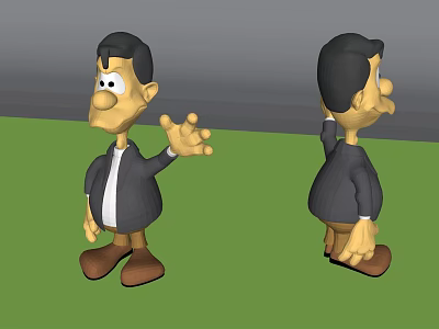 Cartoon Game Movie Character 3D Model With Two Views Suit White Shirt Brown Shoes 3d model