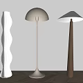 Modern Floor Lamps With Wave Design Beige Shade And Wooden Pole In Interior